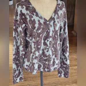 Tweeds Xlarge Lambswool and Angora Paisley Beaded Cardigan